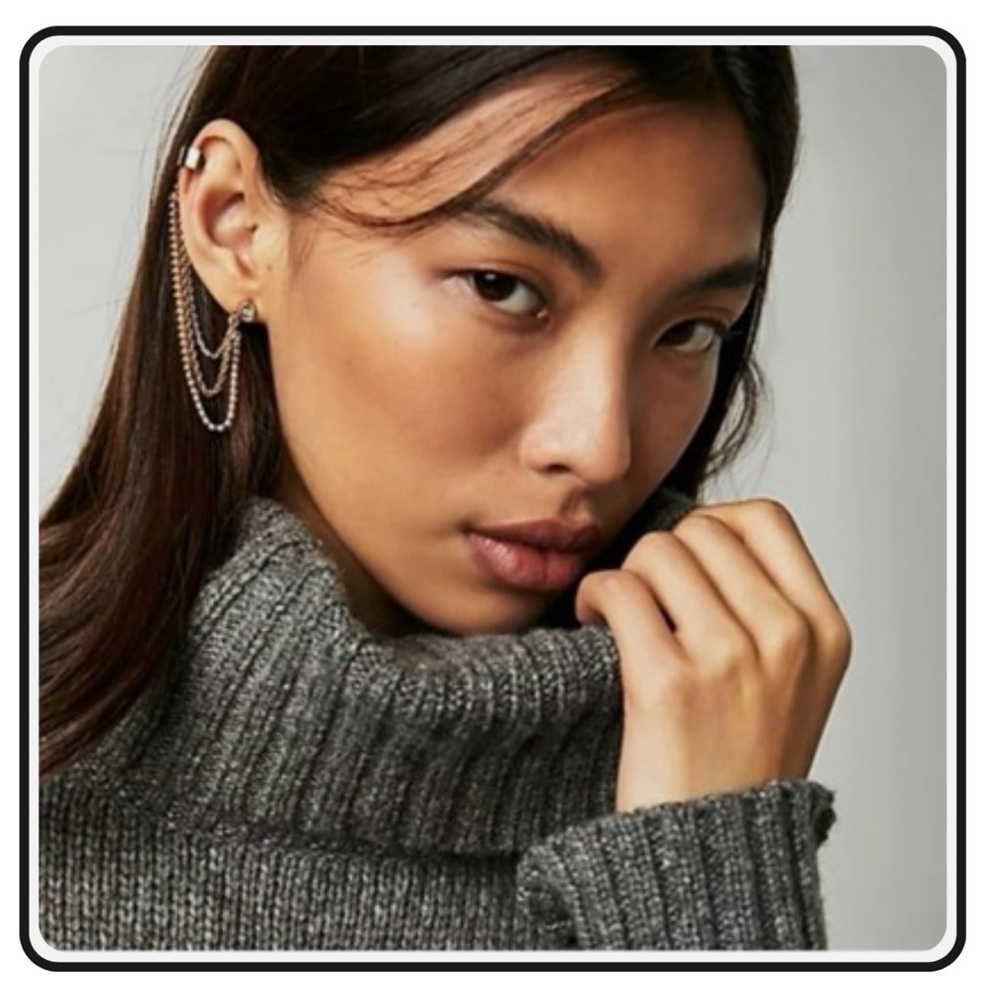 Free People Party Party Ear Chain Cuff Amber Rhinestone Gunmetal NWT Bohemian